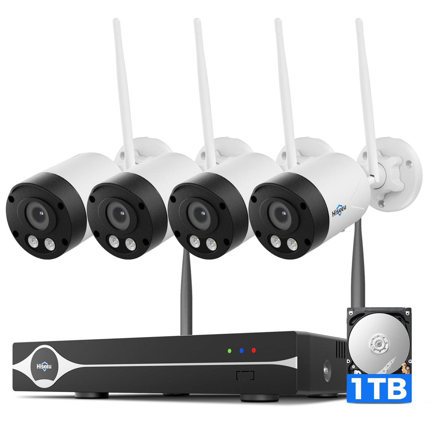 Hiseeu 4K/8MP Wireless Security Camera Outdoor, 5G/2.4G WiFi Pro Camera System for Home Security, 4 Cam-Kit, Color Night Vision, Motion Detection, 2-Way Talk, Expandable 16CH NVR, 1TB, No Subscription