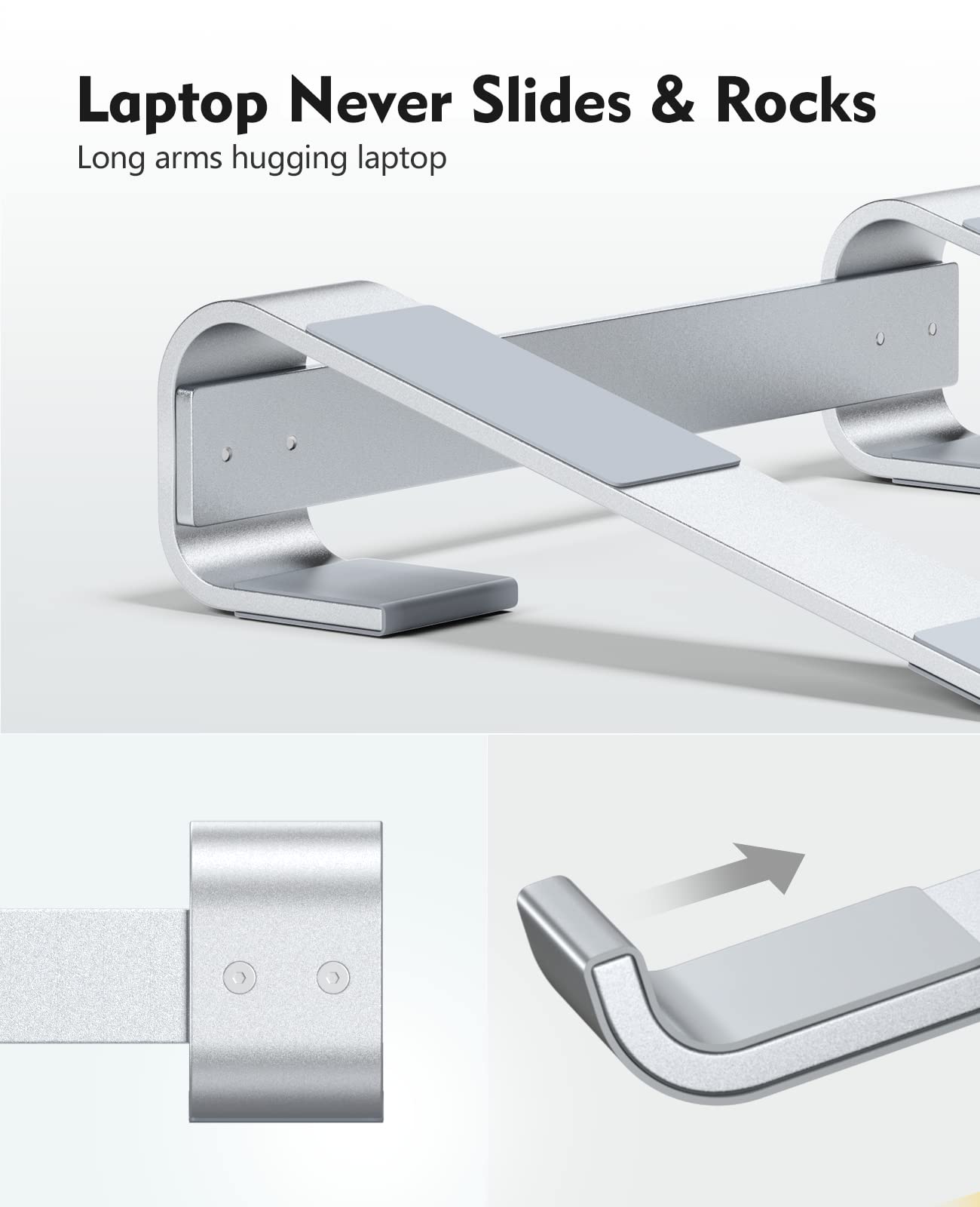 SOQOOL Laptop Stand for Desk, Computer Stand Riser for Desk,Ventilated Ergonomic Aluminum Notebook Stand Compatible with MacBook Air Pro Dell XPS HP 11 14 15.6 17.3 Inch Silver Work from Home