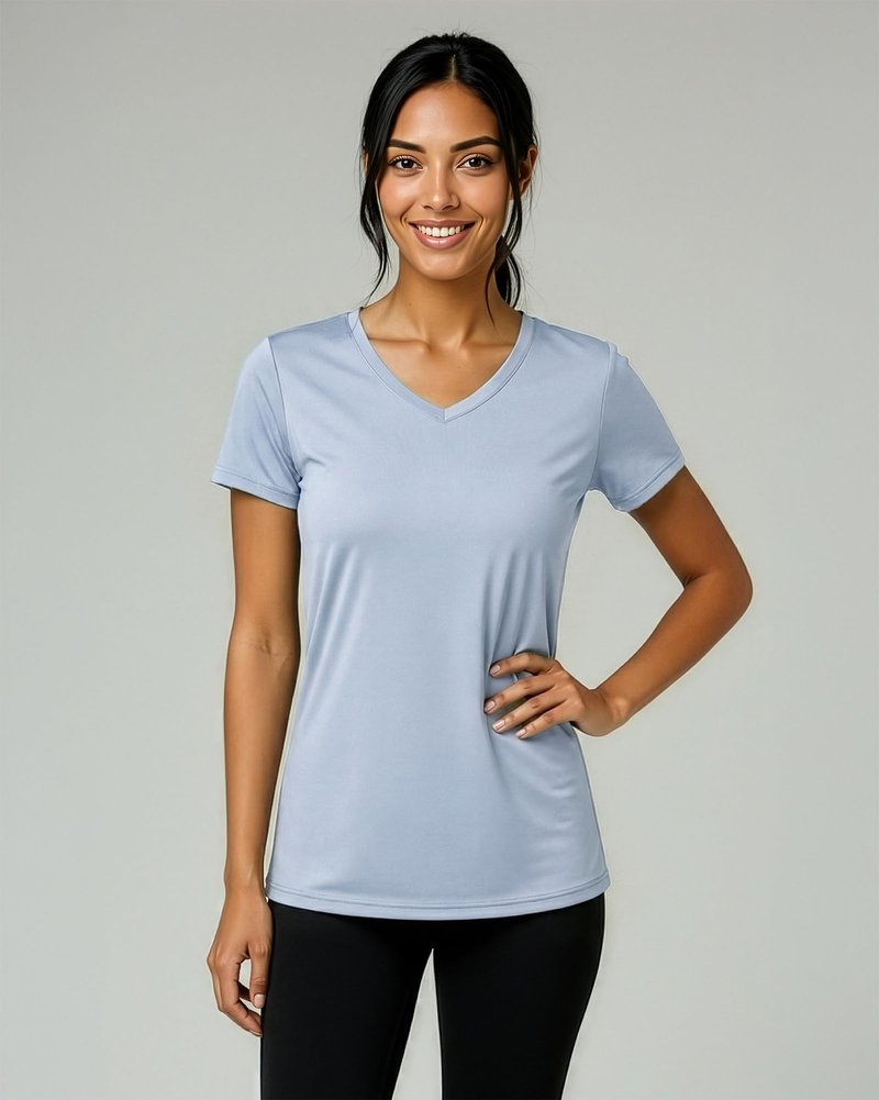 Real Essentials 5 Pack: Women's Dry-Fit Short Sleeve V Neck T Shirt Workout Fitness Yoga Top Tee, Set 16, S