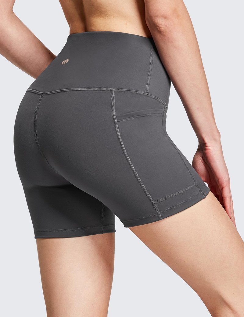 baleaf Biker Shorts Women Yoga Gym Workout Spandex Running Volleyball Tummy Control Compression with Pockets Soft 5" Gray XXXL