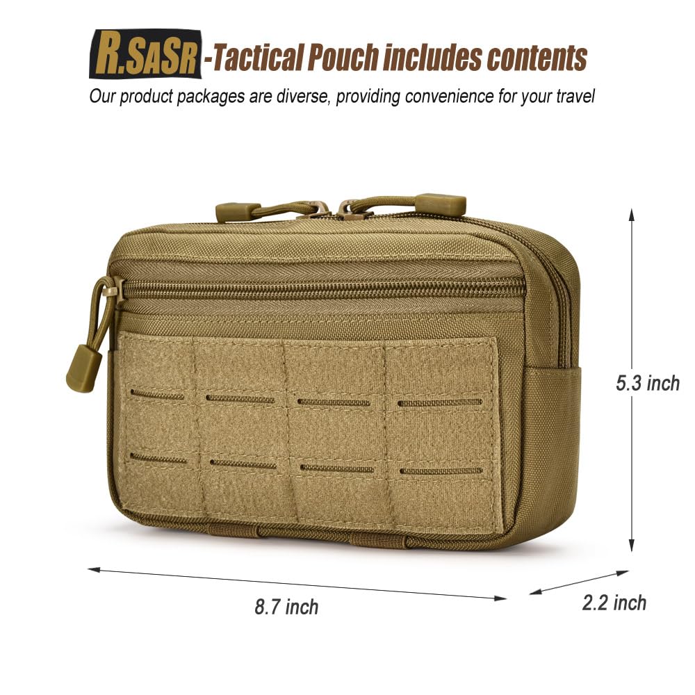 3 Pack Molle Pouches, Tactical Molle Admin Pouch Utility Laser Cut EDC Tool Pouch Bag Horizontal Modular Pouches (Tan)