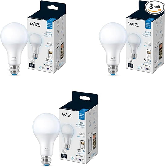 WiZ 100W Eq. (14.5W) A21 Daylight (5000K) LED Smart Bulb - Pack of 3 - 1600 Lumen- E26 - Indoor - Connects to Your Existing Wi-Fi - Control with Voice or App - Activate with Motion - Matter Compatible