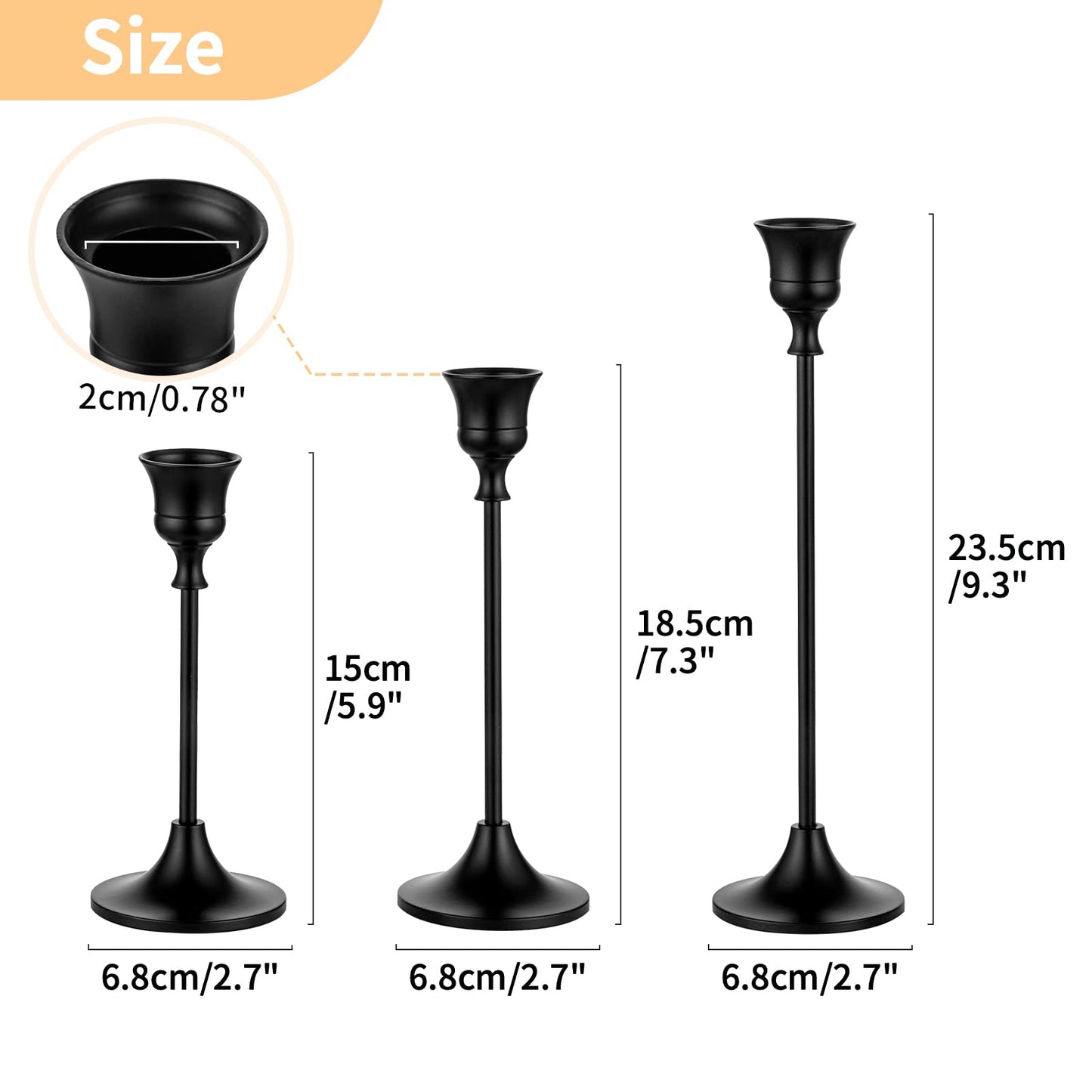 Nuptio 3 Pcs Black Candlestick Holders Taper Candles Holder Candle Stick Holder for Dining Table Halloween Candle Holders for Tapered Candles Decorative Centerpiece for Christmas Party Housewarming