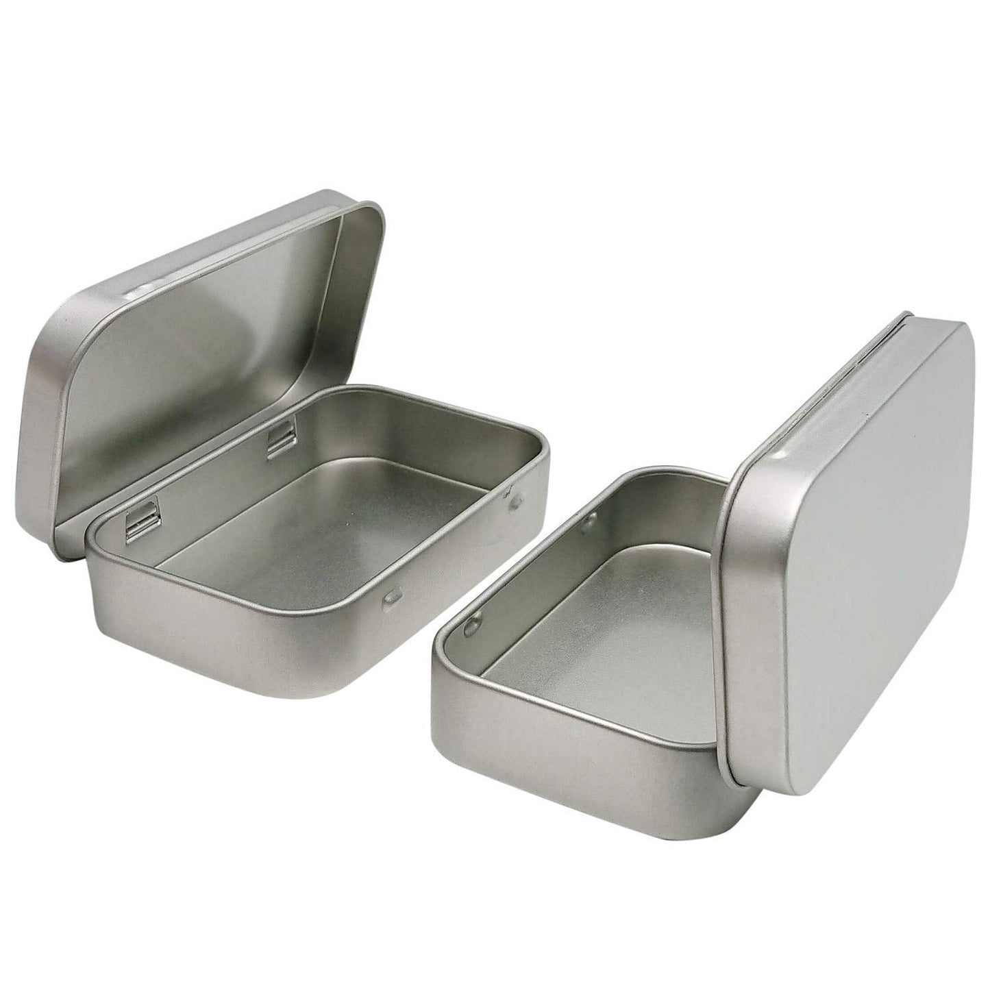2 Pcs Metal Hinged Tin Box Container Mini Portable Small Storage Container Kit with Lid for Home Storage 3.7x2.3x0.8 inch, Silver