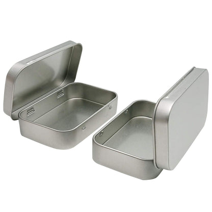 2 Pcs Metal Hinged Tin Box Container Mini Portable Small Storage Container Kit with Lid for Home Storage 3.7x2.3x0.8 inch, Silver