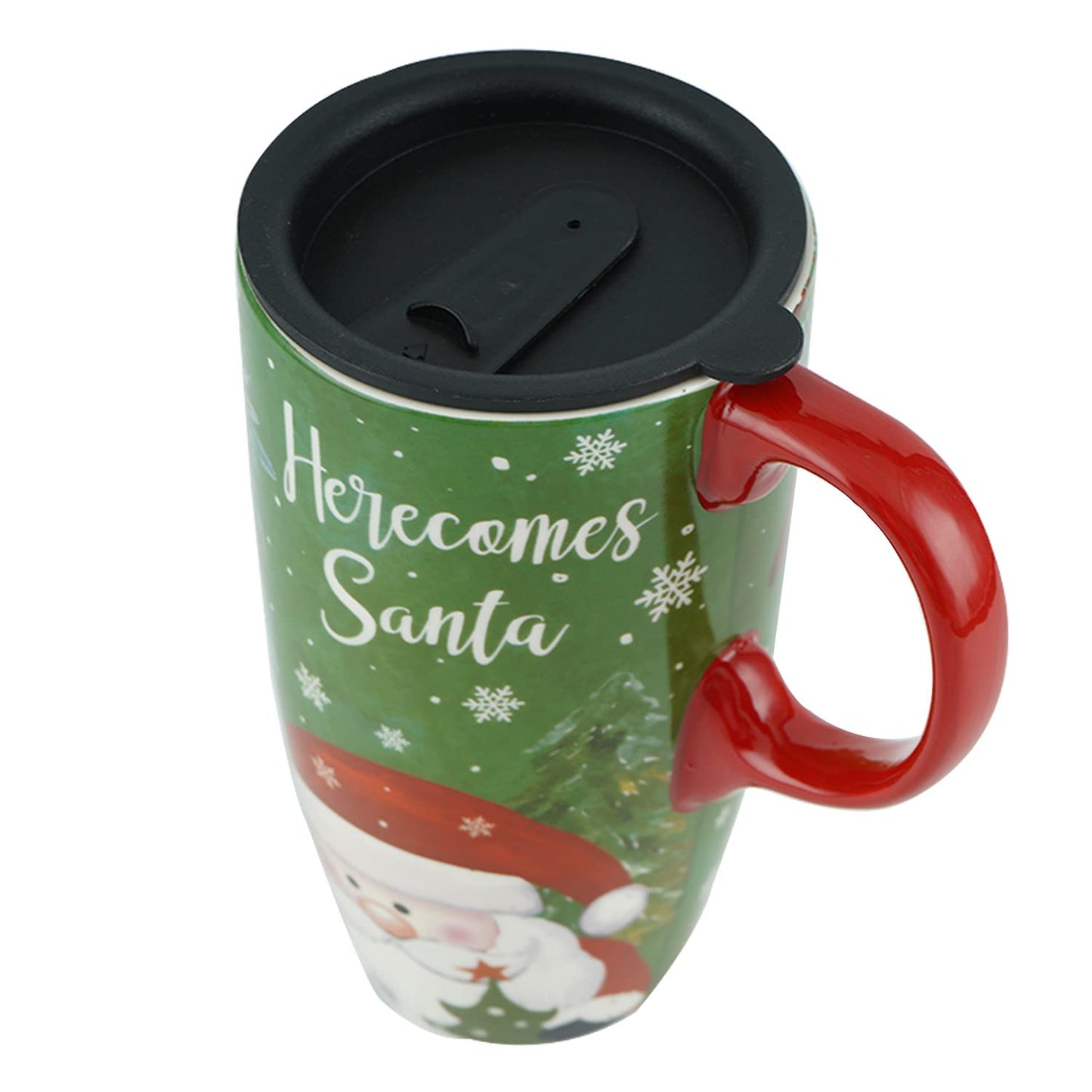 Topadorn 17oz Christmas Ceramic Travel Coffee Mug with Sealed Lid Tea Cup with Color Box, Microwave & Dishwasher Safe, Unique Coffee Mug for Latte & Hot Chocolate, Christmas Home Gifts, Santa