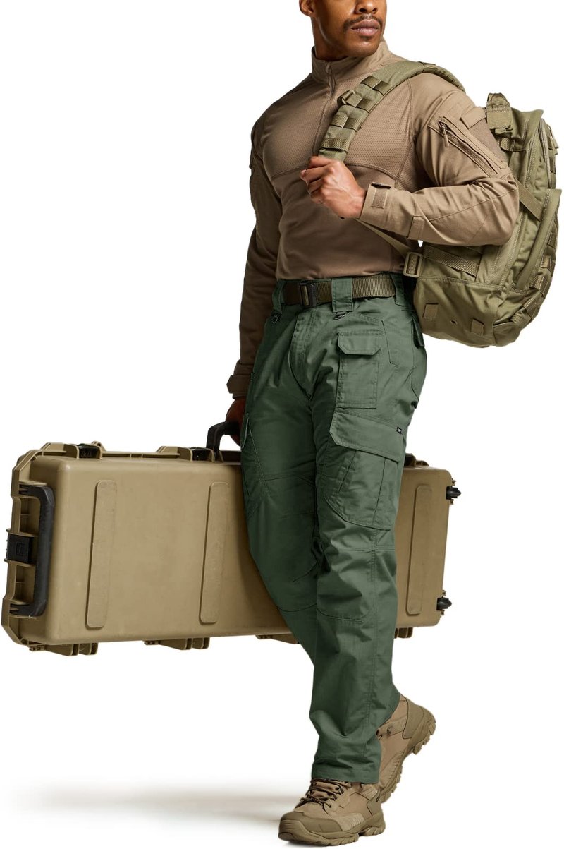 CQR Men's Tactical Pants, Water Resistant Ripstop Cargo Pants, Lightweight EDC Work Hiking Pants, Outdoor Apparel, Raider Mag Green Kelp, 32W x 32L