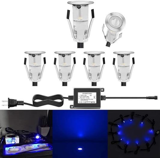 LED Deck Lights 0.7" Tiny Deck Driveway Light Dock Path Step Road Light Outdoor and Indoor Decoration Security Lighting (Blue, 6pcs)