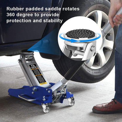 BIG RED T815016L Torin Hydraulic Low Profile Aluminum and Steel Racing Floor Jack with Dual Piston Quick Lift Pump, 1.5 Ton (3,000 lb) Capacity, Blue, T815016L