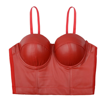 ELLACCI Faux Leather Bustier Crop Top Gothic Women's Corset Top Bra Red Small