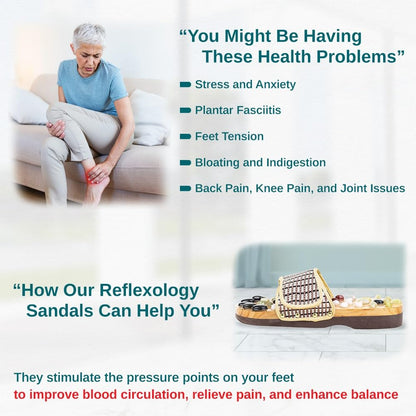 Acupressure Massage Slippers with Earth Stone, Wellness Gifts Therapeutic Reflexology Sandals for Plantar Fasciitis Foot Acupoint Massage Shiatsu Arch Heel Pain Relief, Fit Men 10-11.5 Feet Size