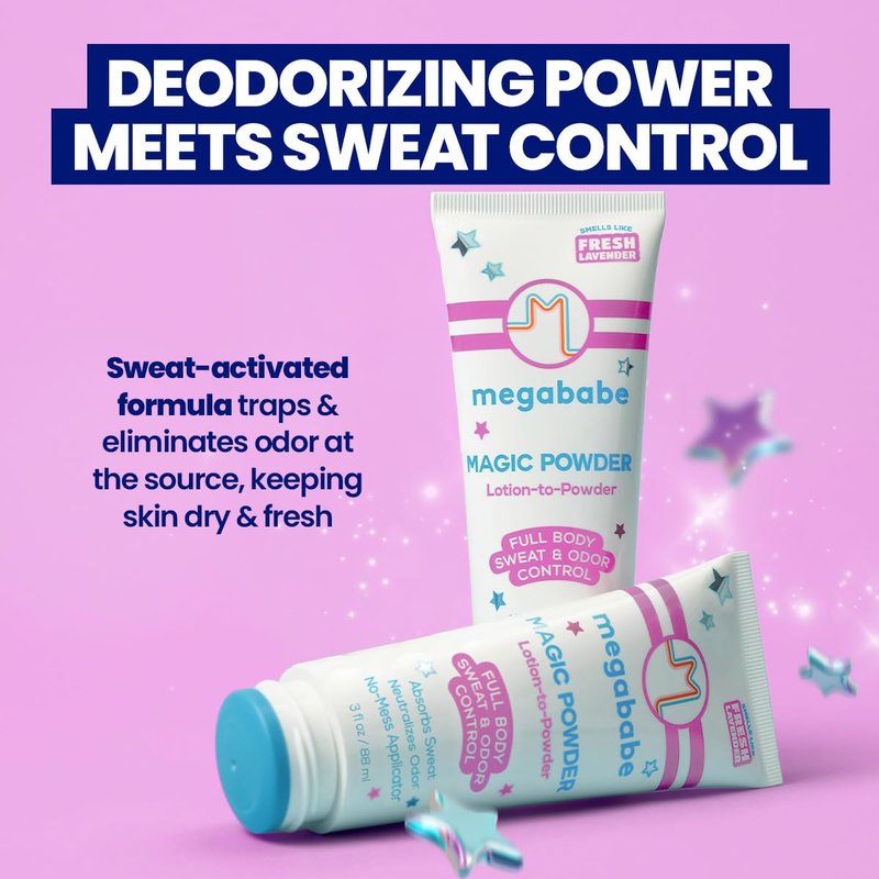 Megababe Sweat & Odor Absorbing Lotion - Magic Powder Stay-Dry Lotion to Powder | Summer and Hot Weather Essential | Aluminum-Free, Talc-Free | 3 fl oz