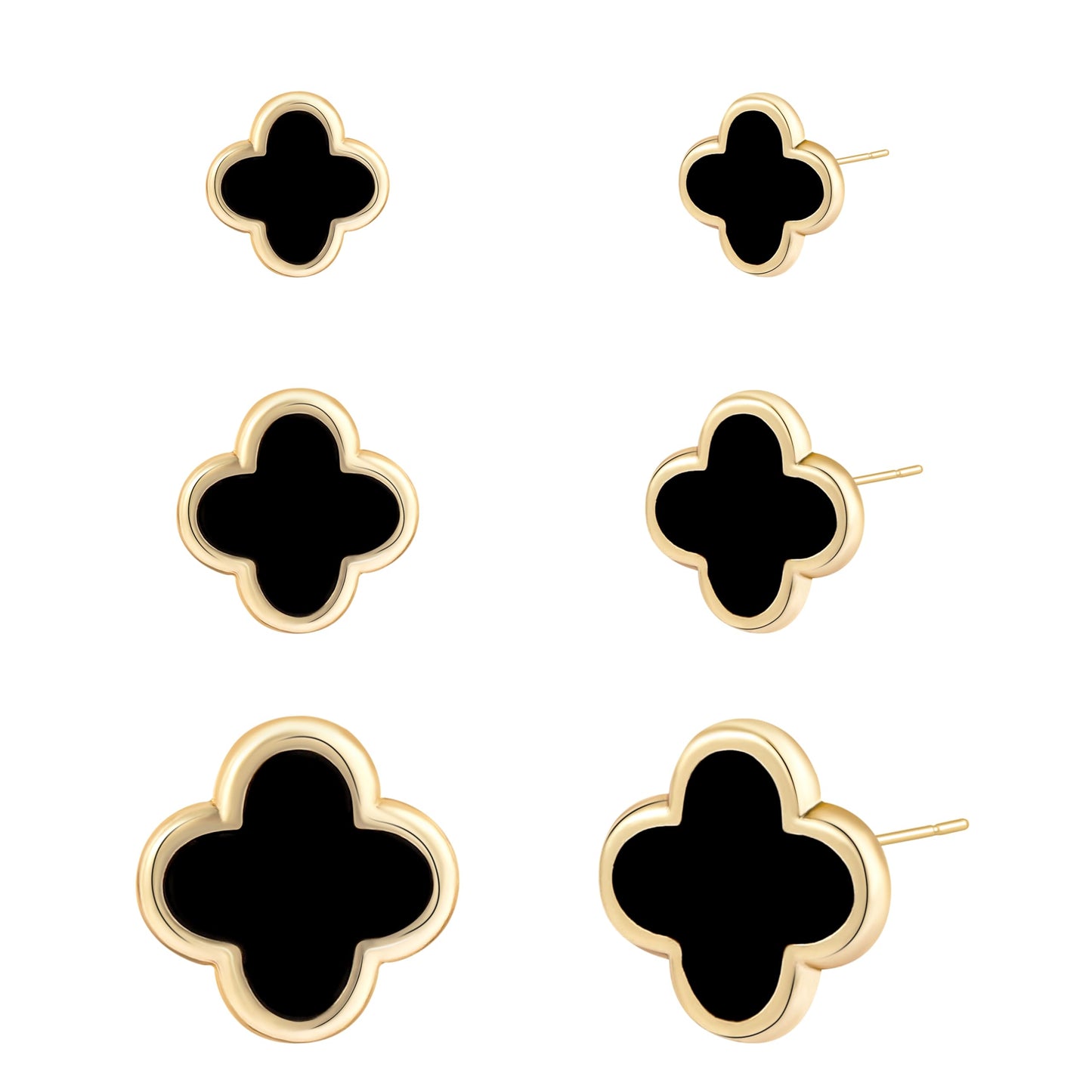 Clover Earring 3 Pair Small Clover Stud Earrings for Women Four Leaf Hypoallergenic Earrings Sensitive Ears for Birthday Christmas Anniversary Lucky Gifts (Gold Clover Stud Earrings/Black)