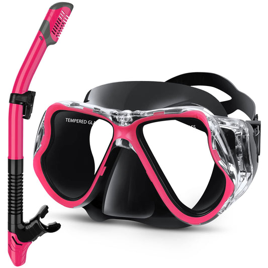 Greatever Dry Snorkel Set,Panoramic Wide View,Anti-Fog Scuba Diving Mask,Professional Snorkeling Gear for Adults