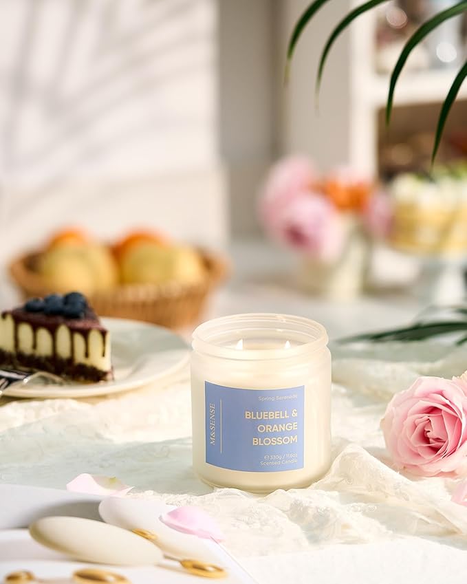 M&SENSE Bluebell Orange Blossom Scented Candle - 11.6oz Natural Soy Wax 70-Hour Burn Time Long Lasting Non Toxic 2 Wick Candle for Spring & Home Decor Slow-Burning Aromatherapy Gifts