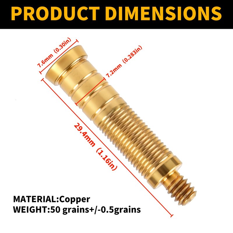 SLNNROA 50/75/100/125/150/175 Grain Gold Tip Arrow Aluminum Inserts Copper Brass Arrow (12pcs, 50gr)