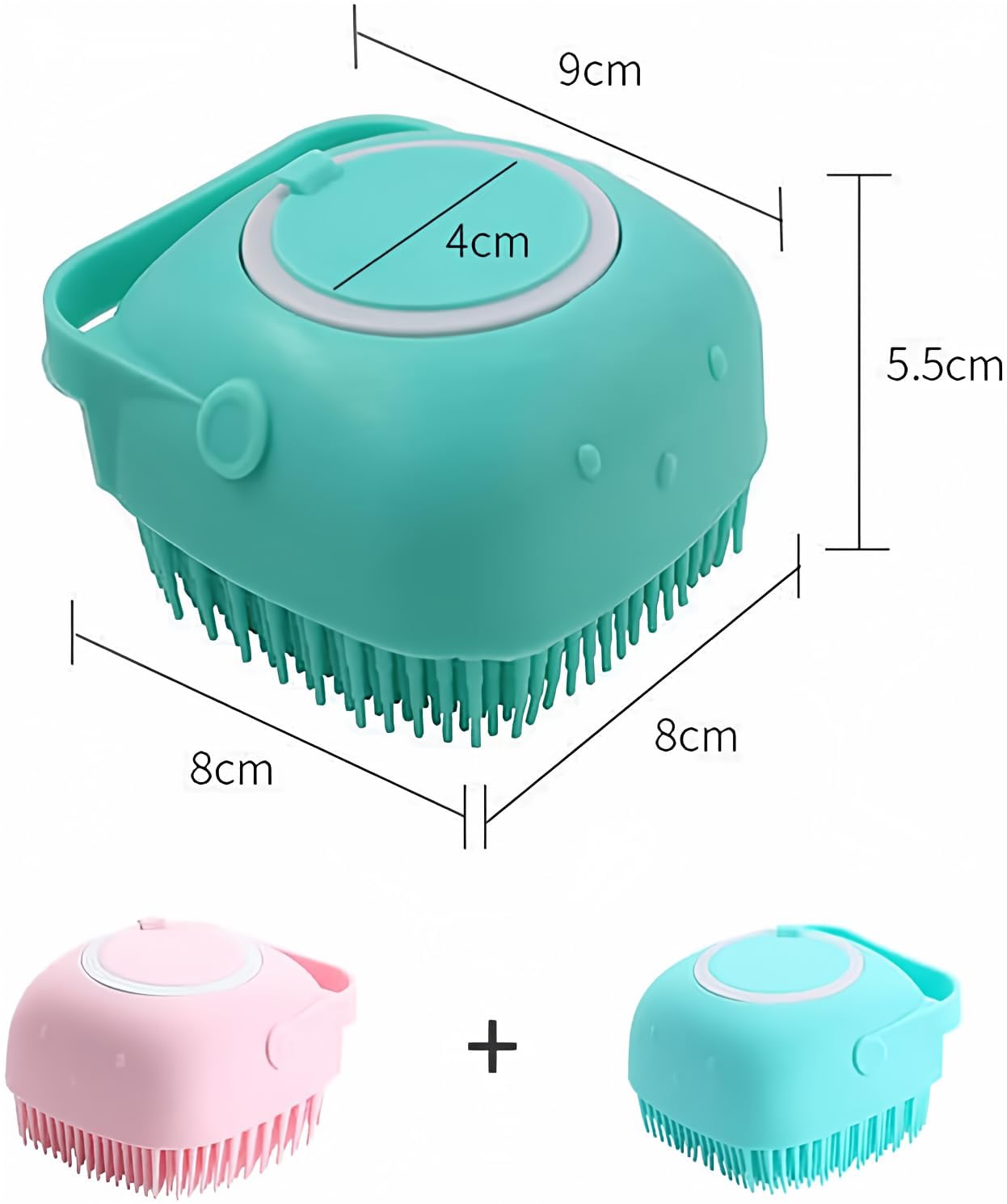 Bath Brush Scrubber Soft Silicone Pet Shower Grooming Shampoo Massage Dispenser For Short Long Haired Dogs And Cats (Blue+Pink)