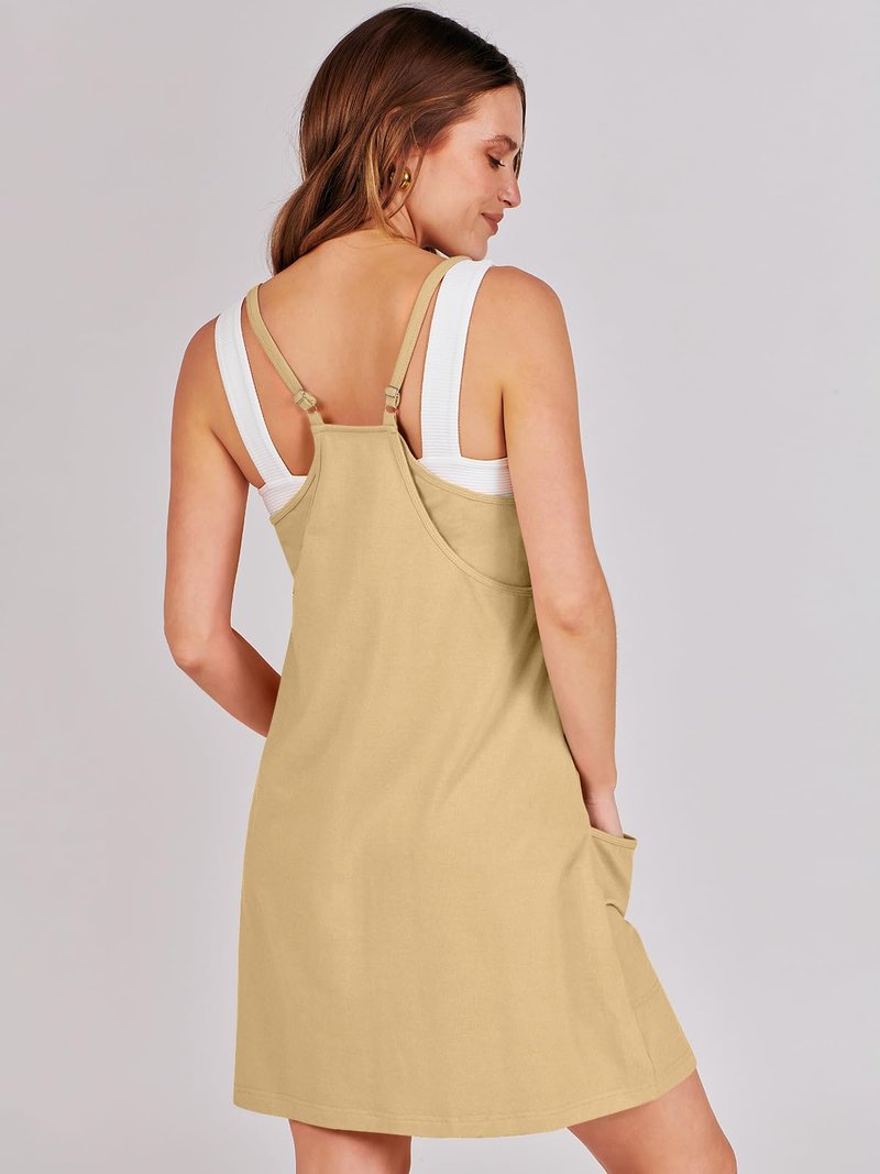 ANRABESS Women Athletic Dress Summer Tennis Workout Active Sports Mini Romper Dress Built in Shorts Travel Vacation Clothes Light Yellow X-Smal