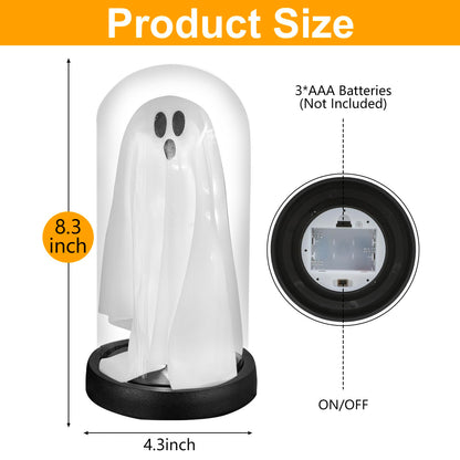 Halloween Decor-Halloween Decorations Indoor-Light Up Ghost in Glass Cloche-Cute Ghost with Light for Home Kitchen Mantel Tabletop Party Decor and Holiday Decorations