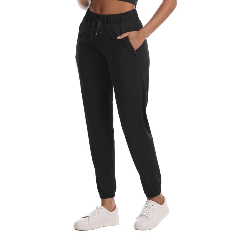 Haowind Women's High-Stretch Workout Joggers with Deep Zipper Pockets - Elastic Waist Yoga Pants for Running Travel Lounge (Black L)