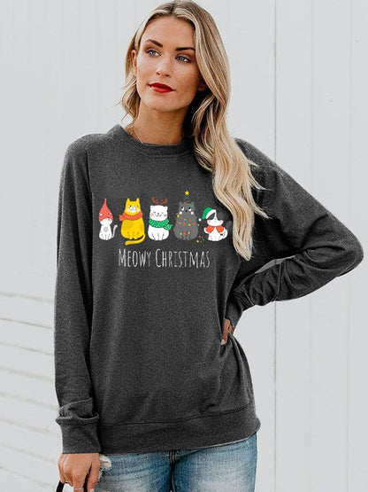 Christmas Sweatshirts for Women Cute Cat Shirts Ugly Christmas Shirt Funny Xmas Long Sleeve Holiday Pullover Tops