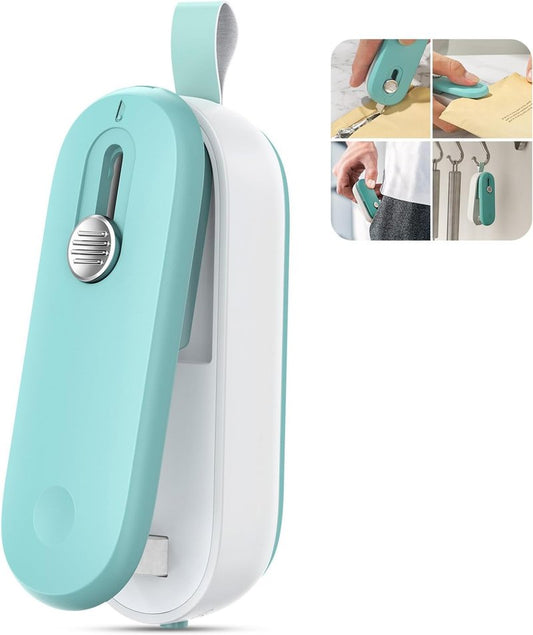 Mini Bag Sealer - 2 in 1 Heat Seal and Cutter for Snacks & Food Storage | Portable Handheld Design