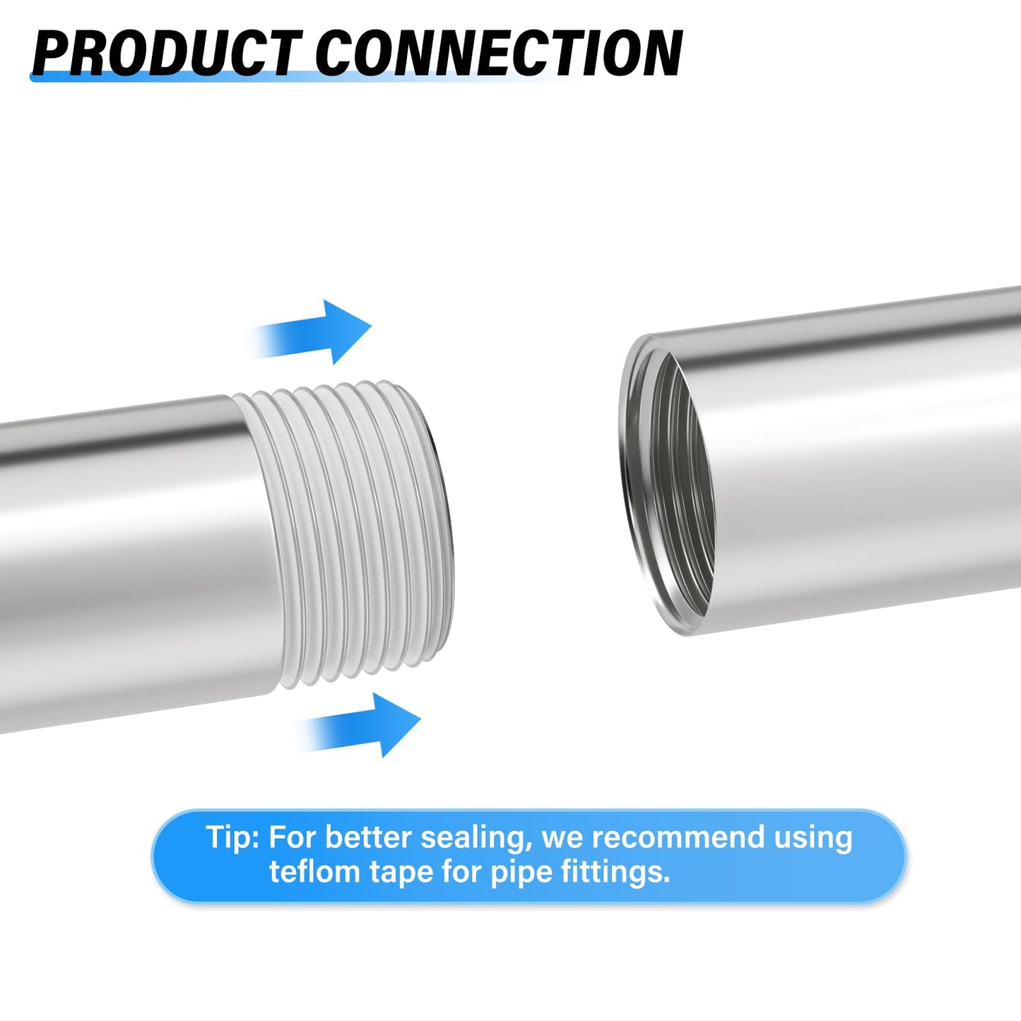 TAILONZ PNEUMATIC 1" NPT Male x 1" NPT Male 304 Stainless Steel Pipe Nipple, 10" Length Thickened Cast Pipe Fitting, Threaded Connector（Pack of 3）