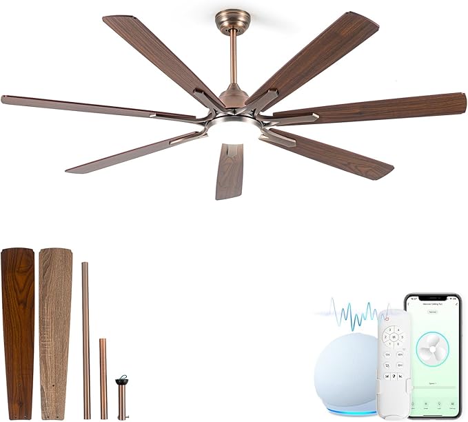 72" Oil Rubbed Bronze Smart Ceiling Fan with Light via WiFi Alexa,6-Speeds Quiet DC Motor,Dimmable,Outdoor Antique Bronze Large Ceiling Fan for Living Room,Patio,Dual Finish 7 Blades
