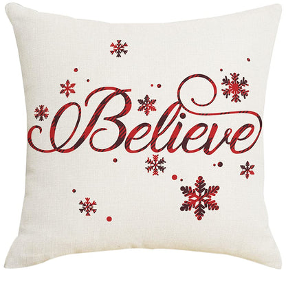 Artmag 16x16 Christmas Pillow Covers, Decorative Farmhouse Christmas Vibes Believe Buffalo Plaid Let it Snow Outdoor Pillow Shams Cases Slipcovers Set of 4 for Couch Sofa