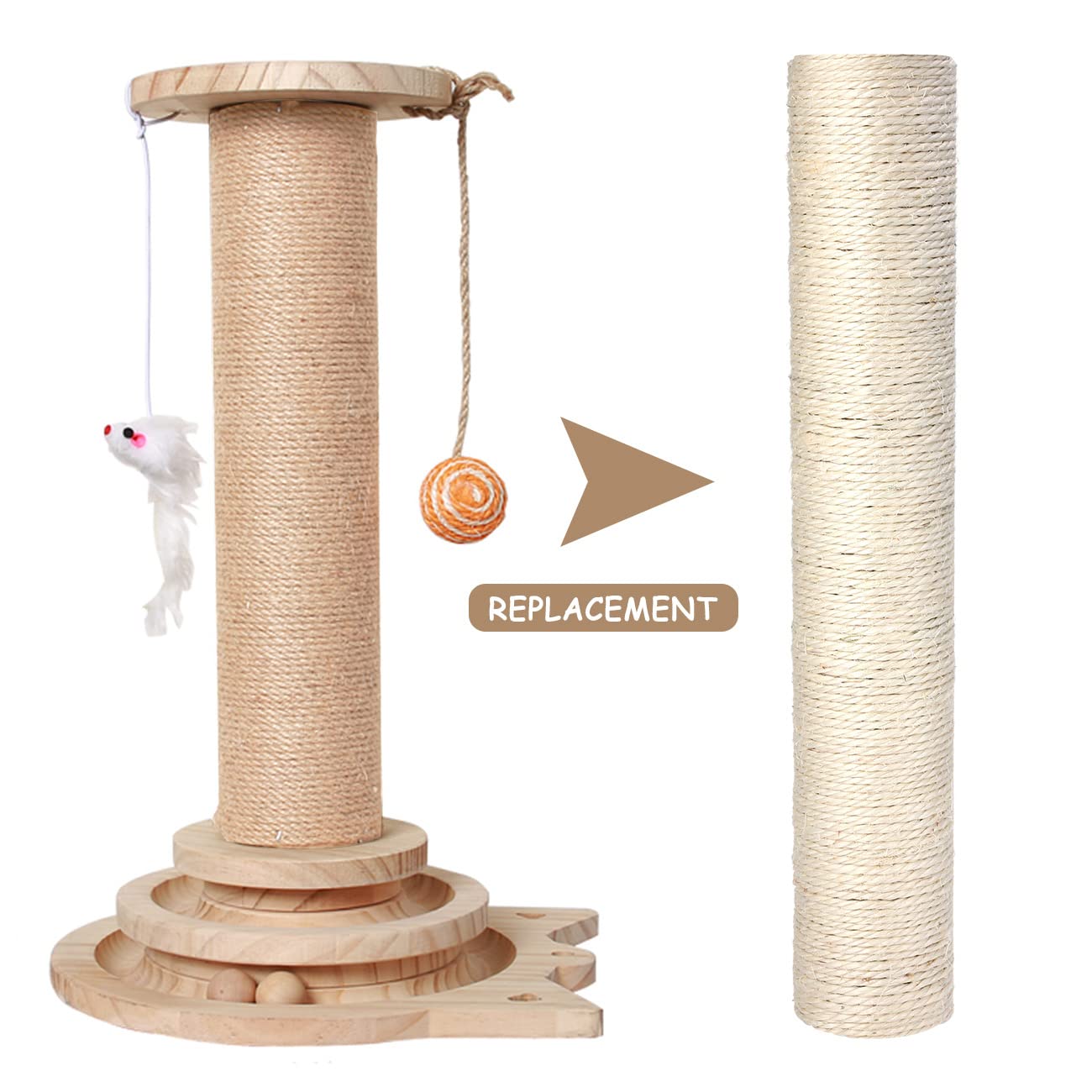 Pinkgarden Natural Sisal Replacement Cat Scratching Post, 15.7'' 2 Pieces M8 Cat Scratch Post Refill Pole Parts for Refurbishment, White, Include Screws
