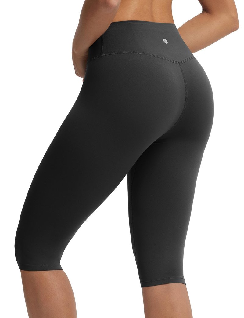 baleaf Women's Knee Length Capris Leggings High Waisted Capri Yoga Stretch Casual Summer Workout Exercise Black L