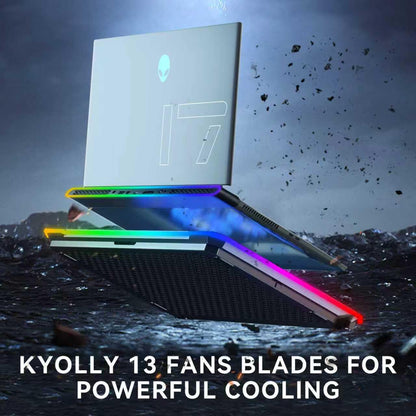 Gaming Laptop Cooler with 13 Ultra Quiet Fans, LCD Screen and Multi Color RGB - 10 Lighting Modes, 9 Adjustable Heights, Dual USB Ports, Built in Phone Holder for 15 to 21 Inch Laptops on Desk or Lap