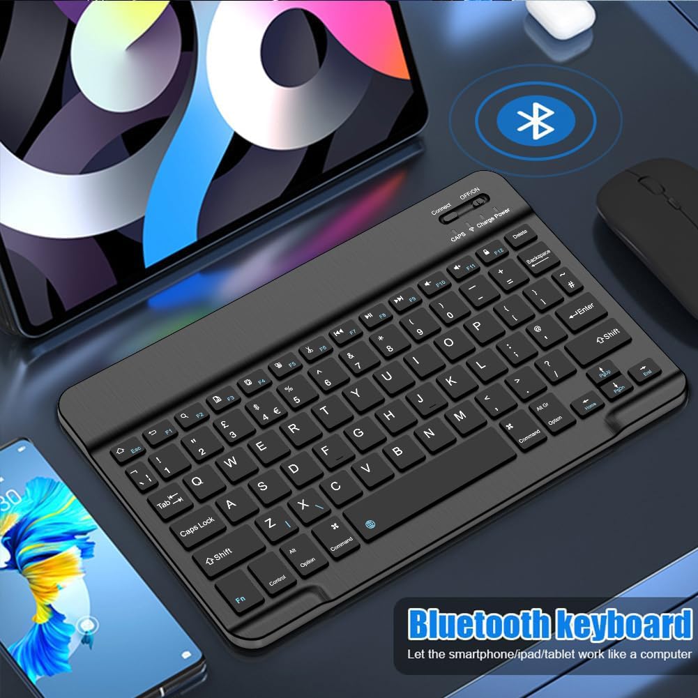 NOOX Bluetooth Keyboard for iPad 10th Generation, iPad Pro 13/12/11/10/9/8/7 inch, iPad Air 13/11th Gen, iPad mini, Tablets, etc. - Slim Wireless Portable Travel Office Computer Accessories