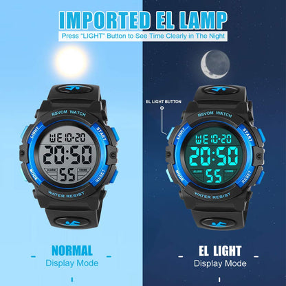 RSVOM Kids Boys Watches, Waterproof Outdoor Digital Sports Watch with Alarm/Stopwatch, Kids Digital Wrist Watches for Birthday Gifts/Gifts Blue, S, Strap, Blue, S, Strap