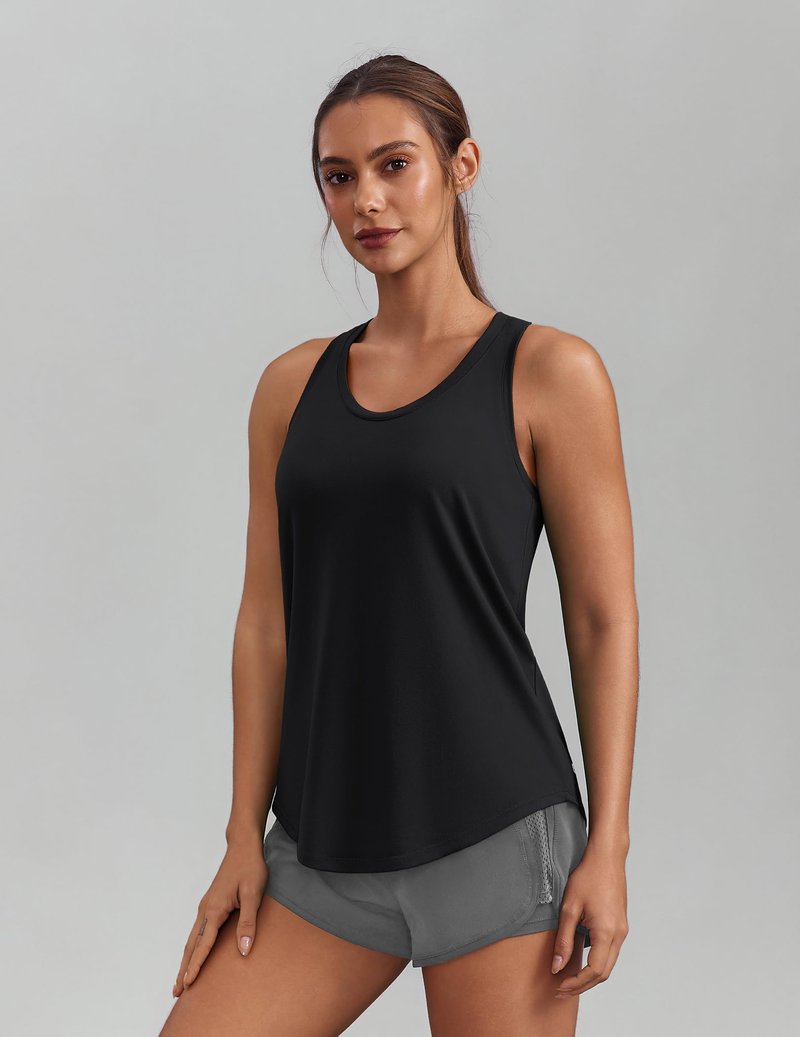 PINSPARK Womens Workout Tank Tops Lightweight Sleeveless Shirts for Women UPF 50+ U Neck Racerback Tops for Athletic Running Tennis Yoga, Black X-Large