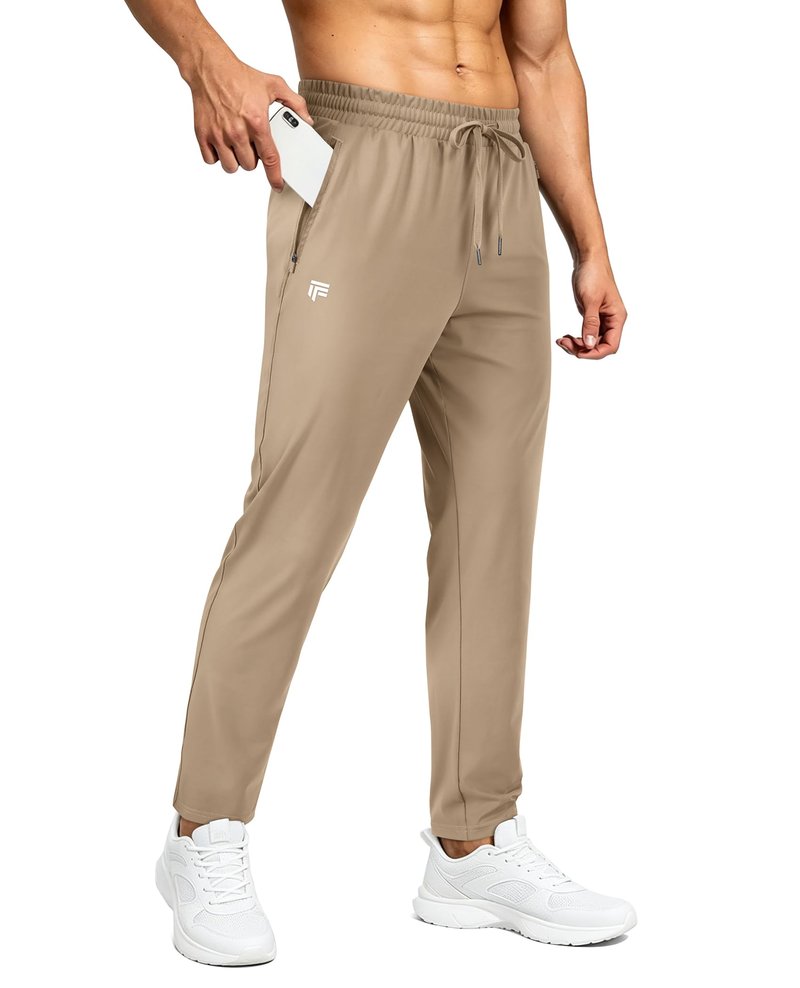 FOGFIRE Mens Sweatpants with Zipper Pockets Joggers for Men Workout Athletic Gym Track Fitness Clothing Khaki