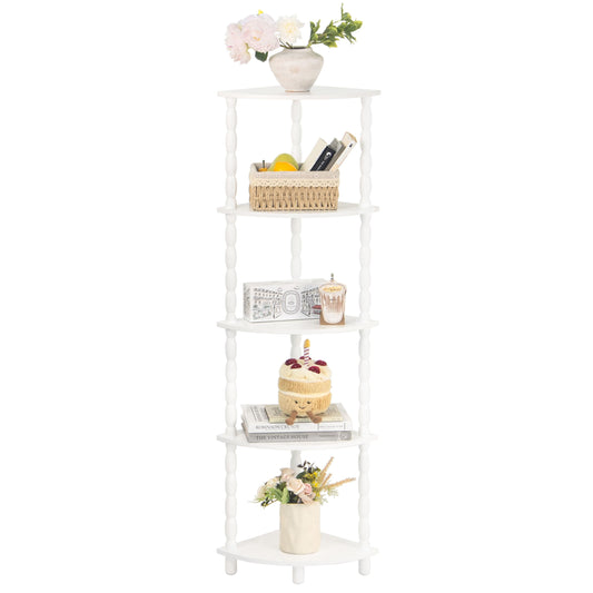 MaxSmeo Corner Bookshelf, 5-Tier Corner Shelf Stand, Modern Corner Plant Shelves with Storage, for Bedroom, Bathroom, Kitchen, Living Room (White)
