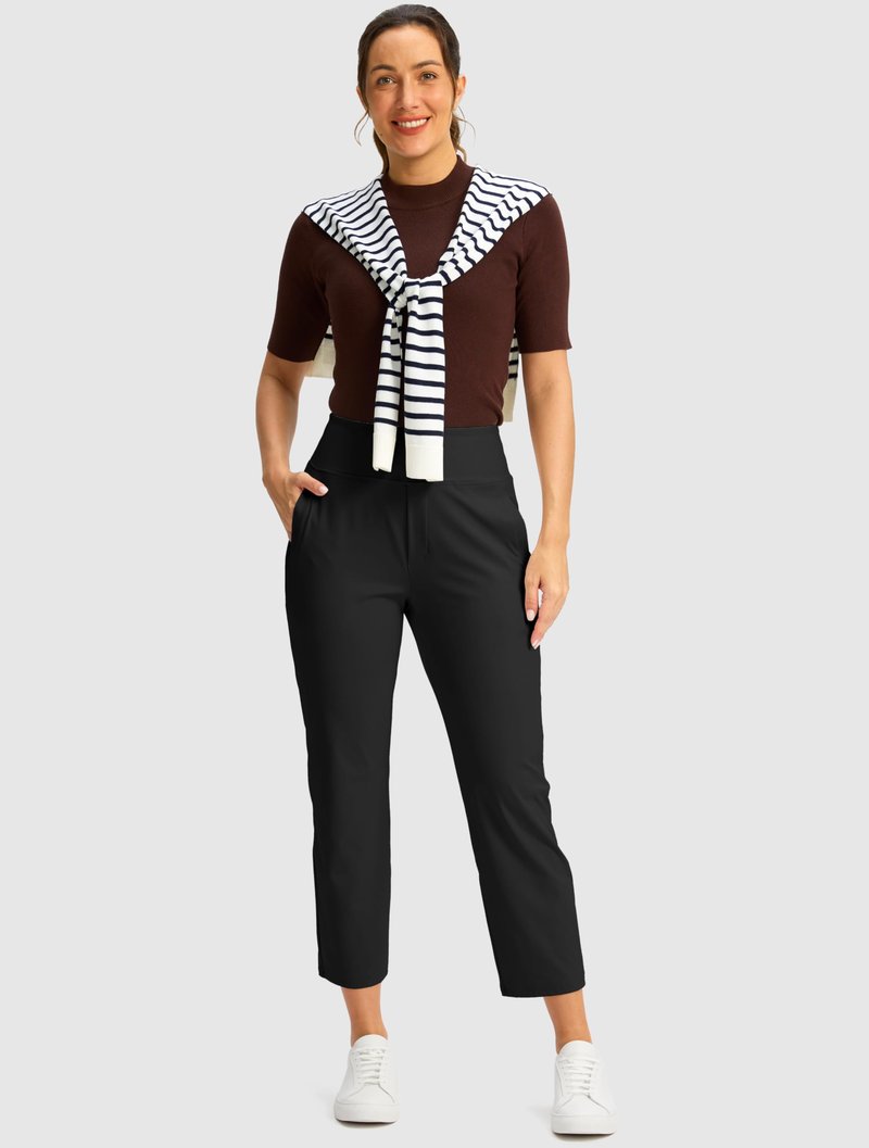 SANTINY Women's Pants with 3 Pockets 7/8 High Waisted Stretch Ankle Pants for Women Golf Casual Travel Athletic Work (Black_M)