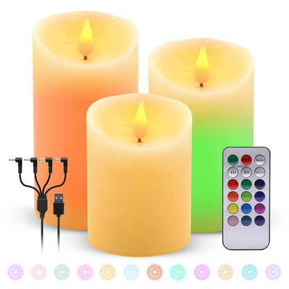 ALED LIGHT Rechargeable Candles Flickering with Remote,Flameless Candles Built-in Rechargeable Battery,RGB&Warm White Real Wax LED Candles for Home Decoration,Christmas,Party