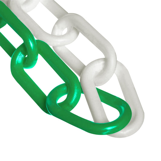 Mr. Chain Plastic Barrier Chain, Alternating Safety Green/White, 1.5-Inch Link Diameter, 100-Foot Length (30033-100)