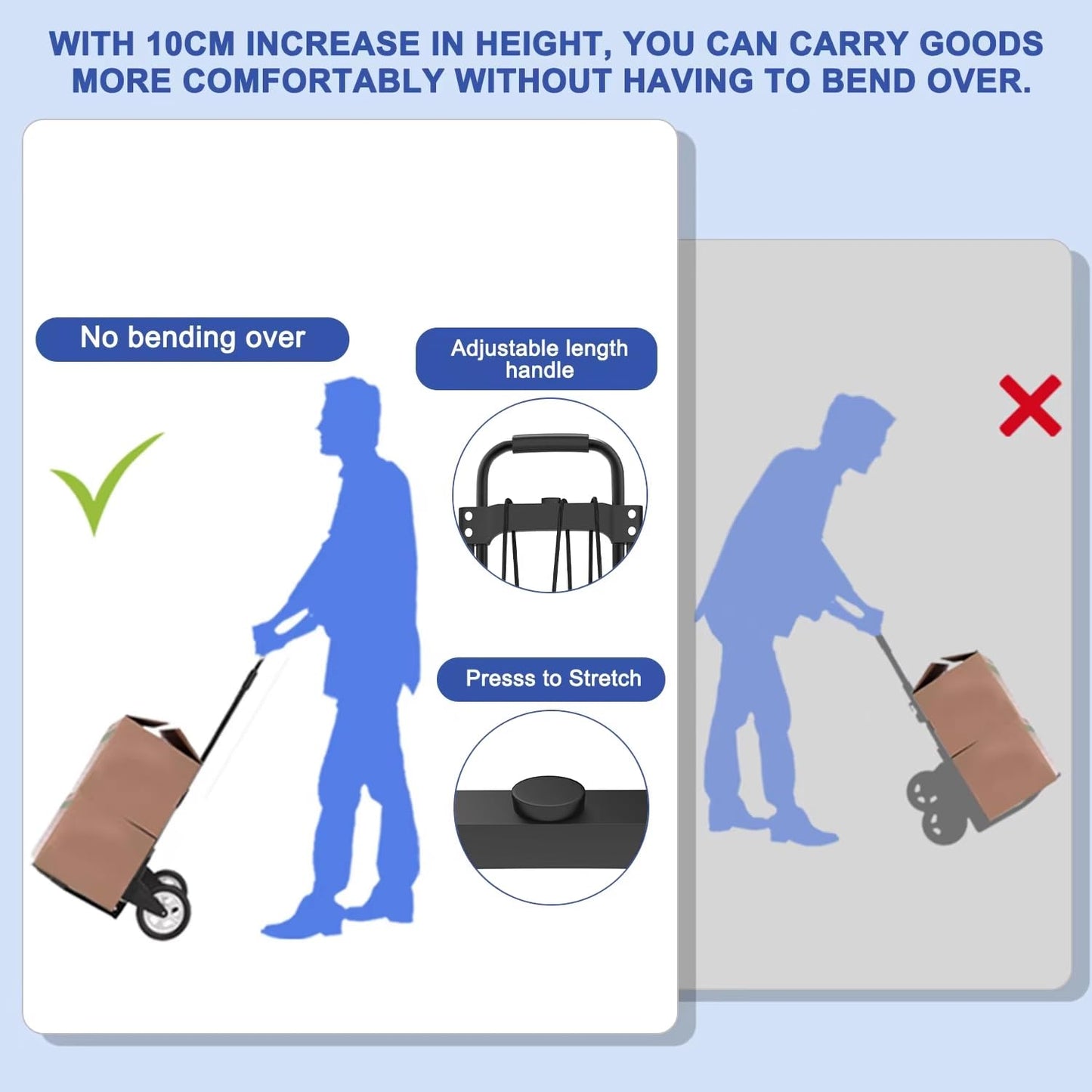 Folding Hand Truck and Dolly, 200 LB Capacity Upgraded Aluminum Dolly Cart, Extended Handle Portable Hand Truck for Travel, Moving, Shopping, Office Use, Black