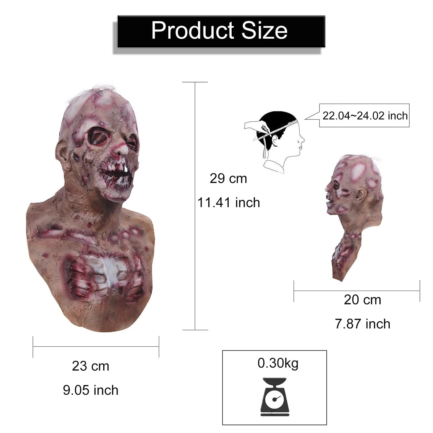 MOLEZU Scary Zombie Head Mask Vampire Mask for Adult Creepy Costume Horror Halloween Decoration Props, Latex Halloween Mask.
