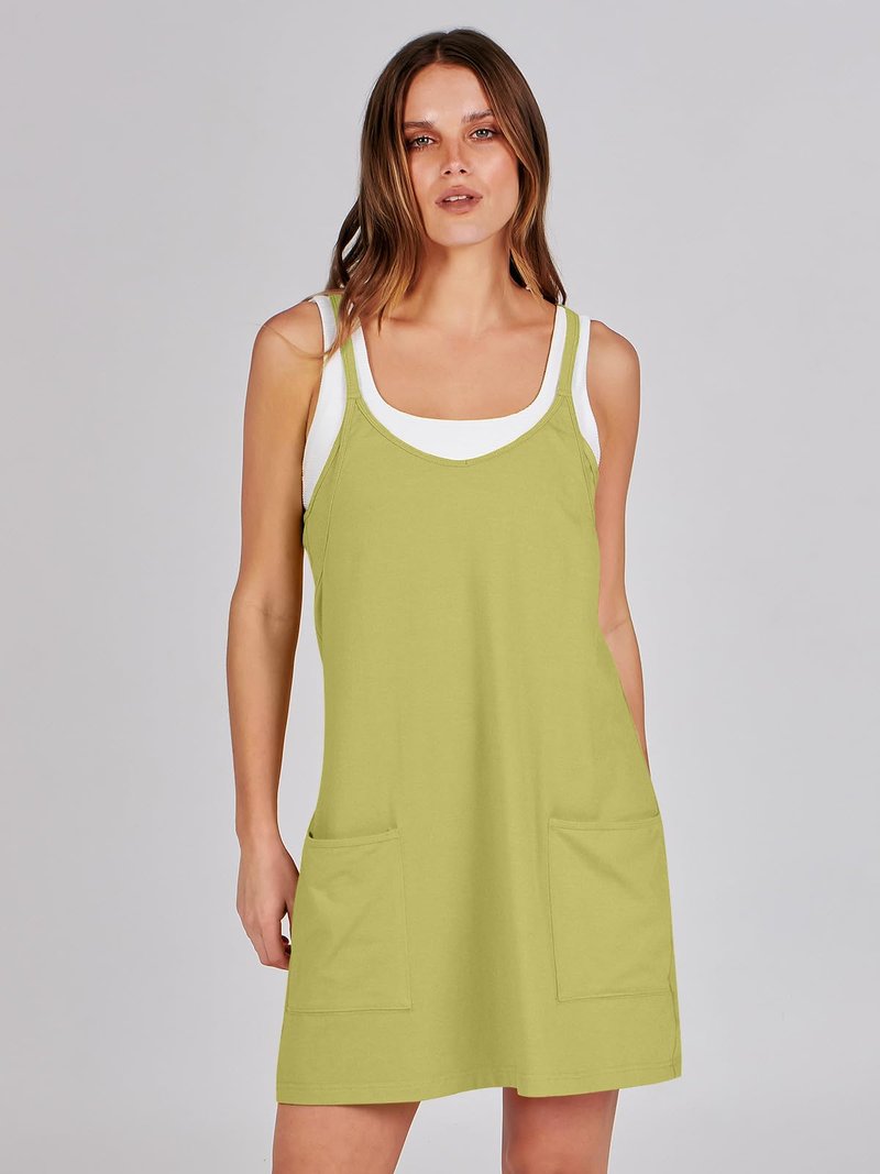 ANRABESS Women Athletic Dress Summer Tennis Workout Active Sports Mini Romper Dress Built in Shorts Travel Vacation Clothes Light Green X-Large