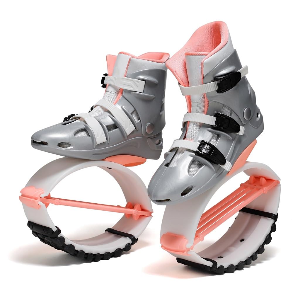 KPUKGJDK Kangaroo Jump Shoes for Women & Men – High Bounce Moon Shoes, Bouncy Jumping Boots for Exercise, Fitness, Weight Loss & Fun, Adjustable Fit, Low-Impact Rebounder Design(Pink/silvere,Large)