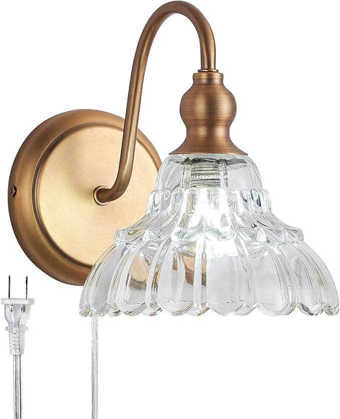 Modern Plug in Wall Sconces Brass Vintage Wall Light Fixtures Antique Vanity Lights for Fireplace Bathroom Bedroom Coffee Room