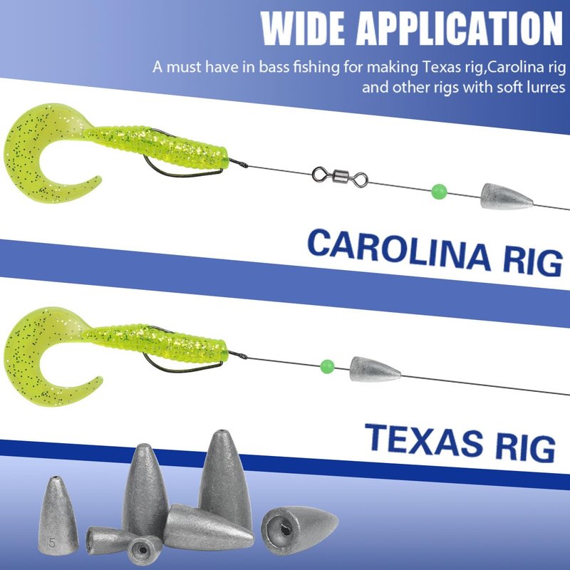 Fishing Weights Bullet Sinkers Shot Casting Bullet Worm Weights for Bass Fishing Carolina Rig Texas Rig Freshwater Saltwater, 30pcs 1/8oz
