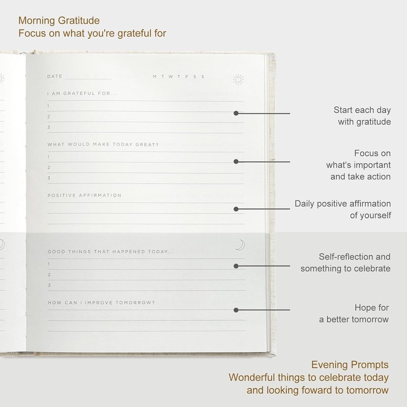 Gratitude Journal for Women - 5 Minute Daily Mindfulness Practice with Prompts & Quotes | Undated Bold Black Notebook