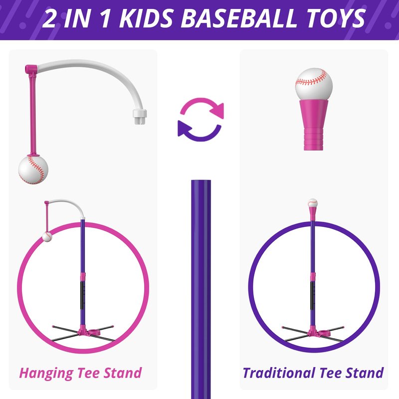 HYES Baseball Set - 3 Ways to Play, Adjustable Height, Easy to Assemble, Safe & Sturdy, Ideal Sport Gift for Kids
