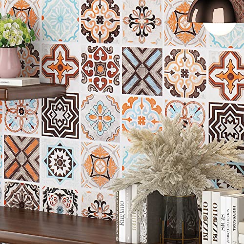 Livelynine Peel and Stick Wallpaper Tile Stickers Moroccan Tile Contact Paper Waterproof Wall Tiles for Bathroom Self Adhesive Wall Paper for Kitchen Walls Removable Vinyl Flooring Roll 15.8x78.8