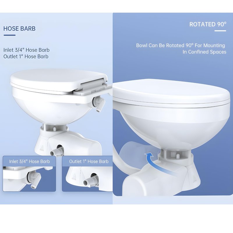 SEAFLO Quiet Flush Electric Marine Toilet - Fresh Water Rinse, 12V, Solenoid Valve, Ceramic Bowl, Soft Close Seat, Macerator Pump, 3-Way Switch Panel, Boat Yacht Toilet, 4-Year Warranty